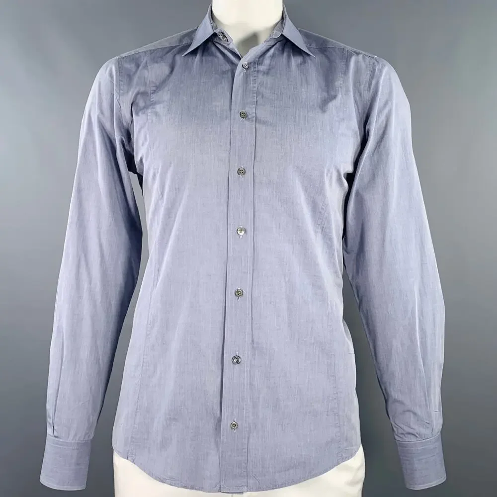 GUCCI Size L Blue Grey Fitted Button Up Long Sleeve Shirt